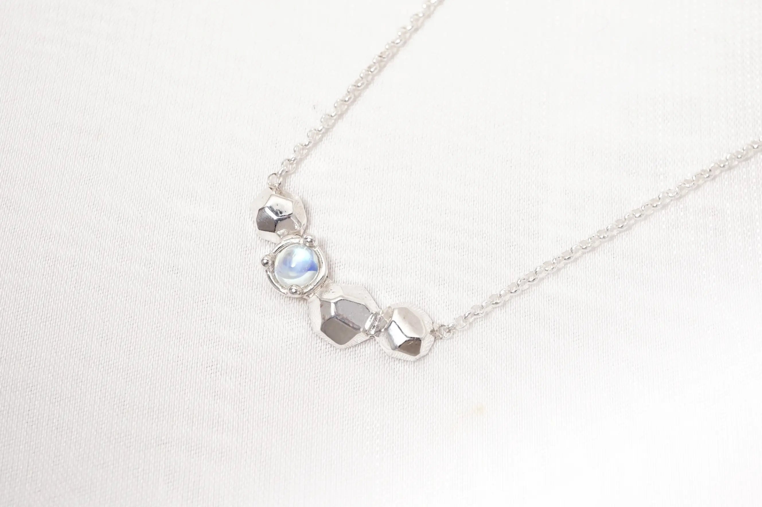 Chia Jewelry gem stones everyday necklaces design collection. One of a kind silver moonstone necklace and pendant.