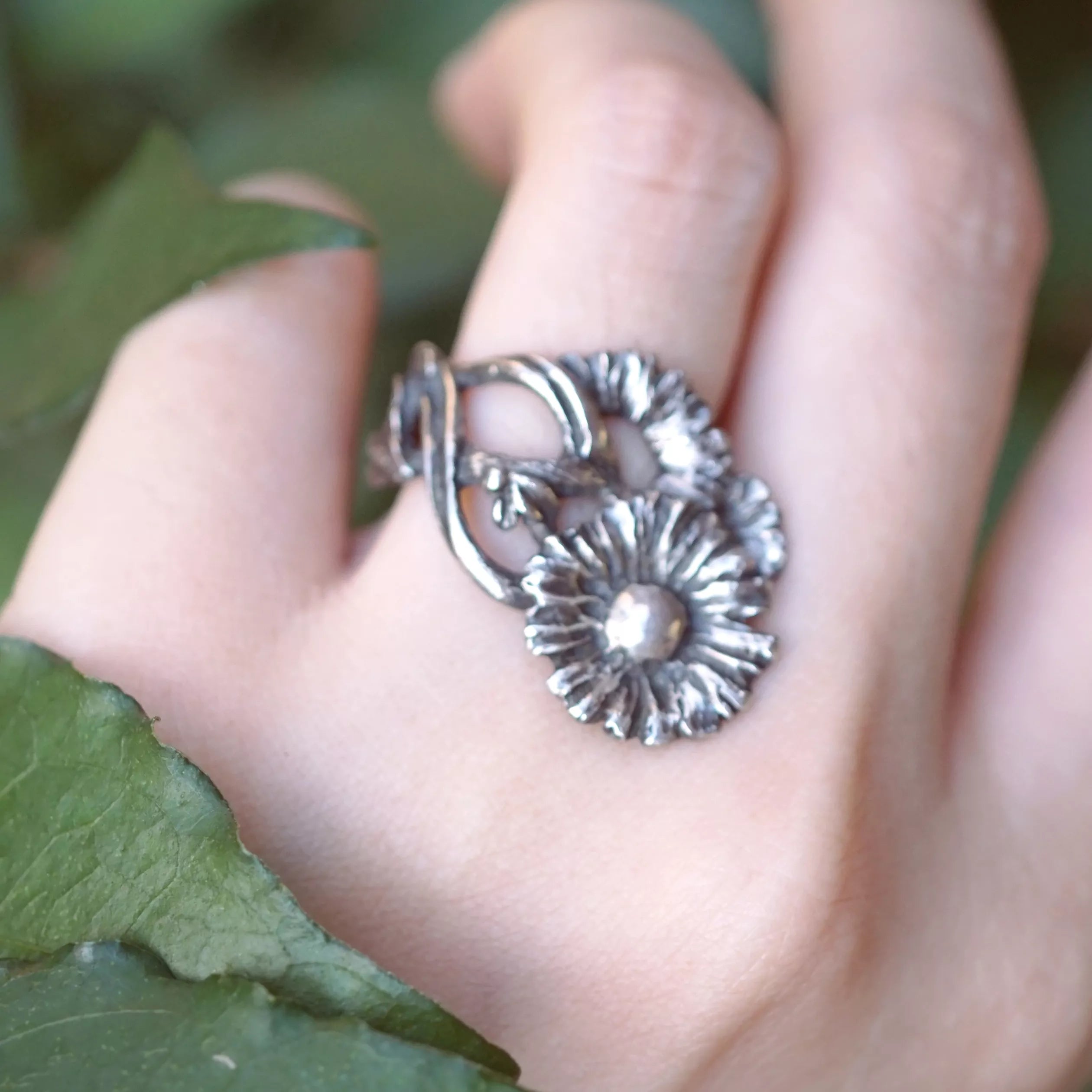 Daisy Adjustable Silver Ring