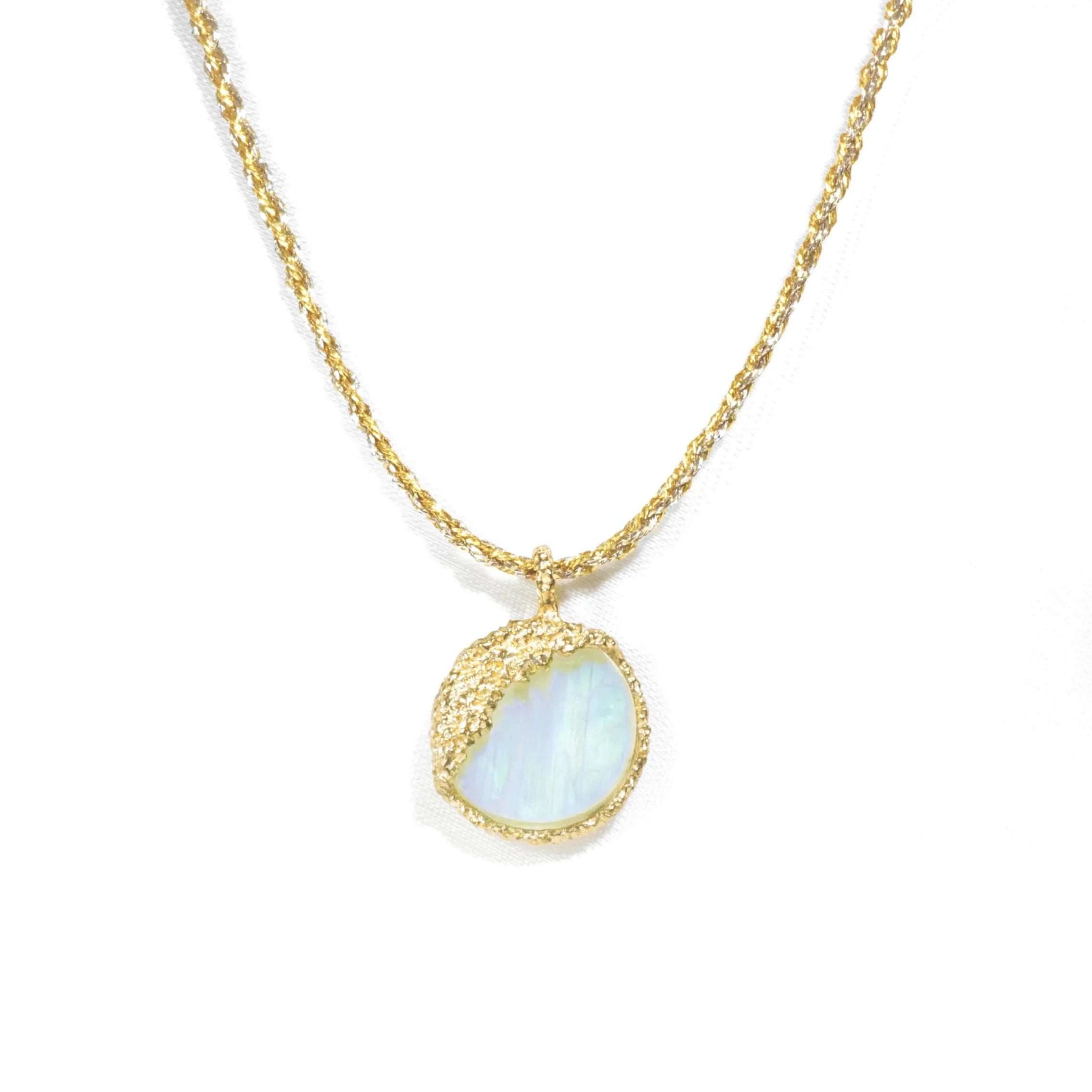 Chia Jewelry Guardian Fine Jewelry inspired by moon. Unique necklace with moonstone and  yellow gold.