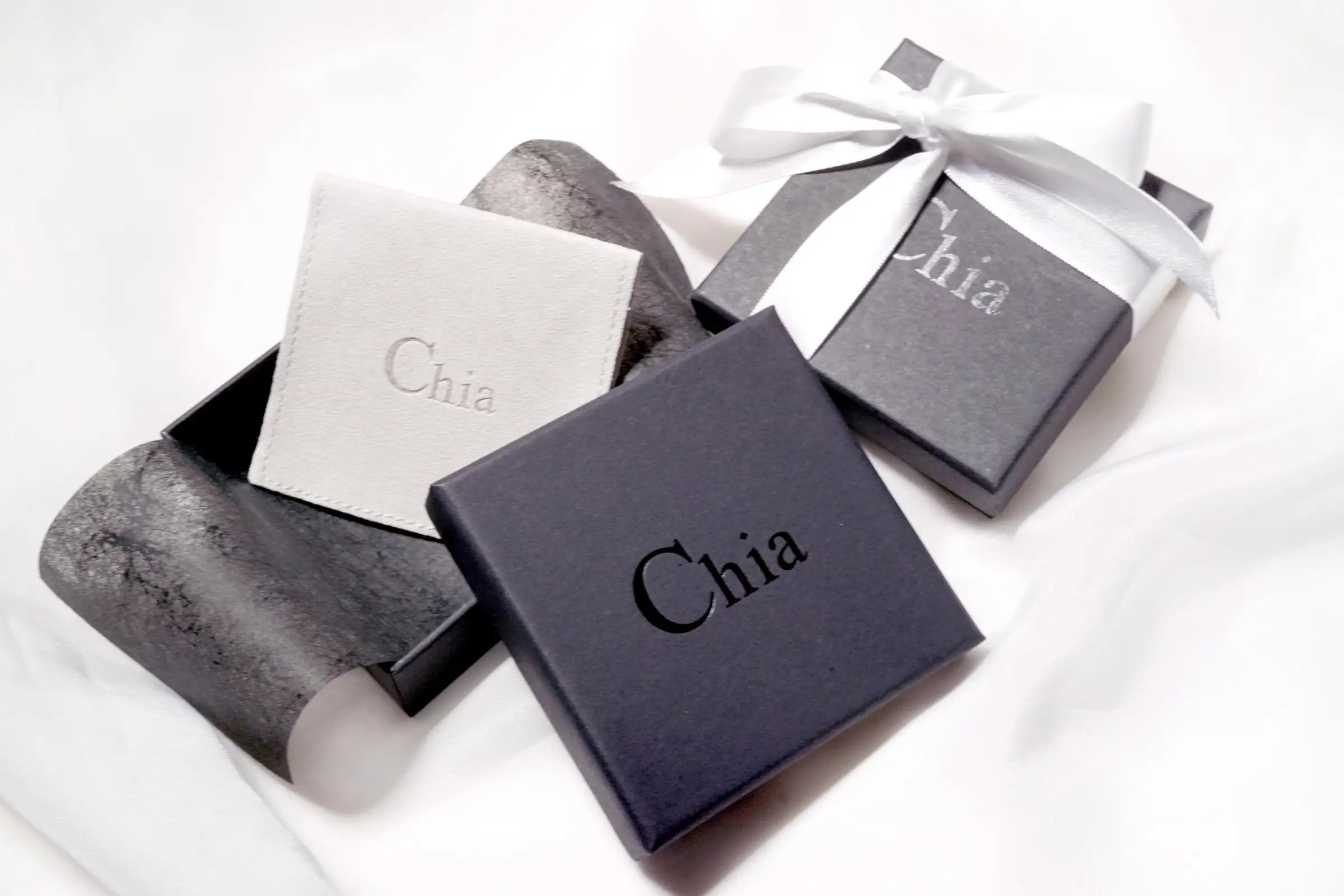 Chia Jewelry luxury packaging box and pouch. Best gift ideas every type of best friend.