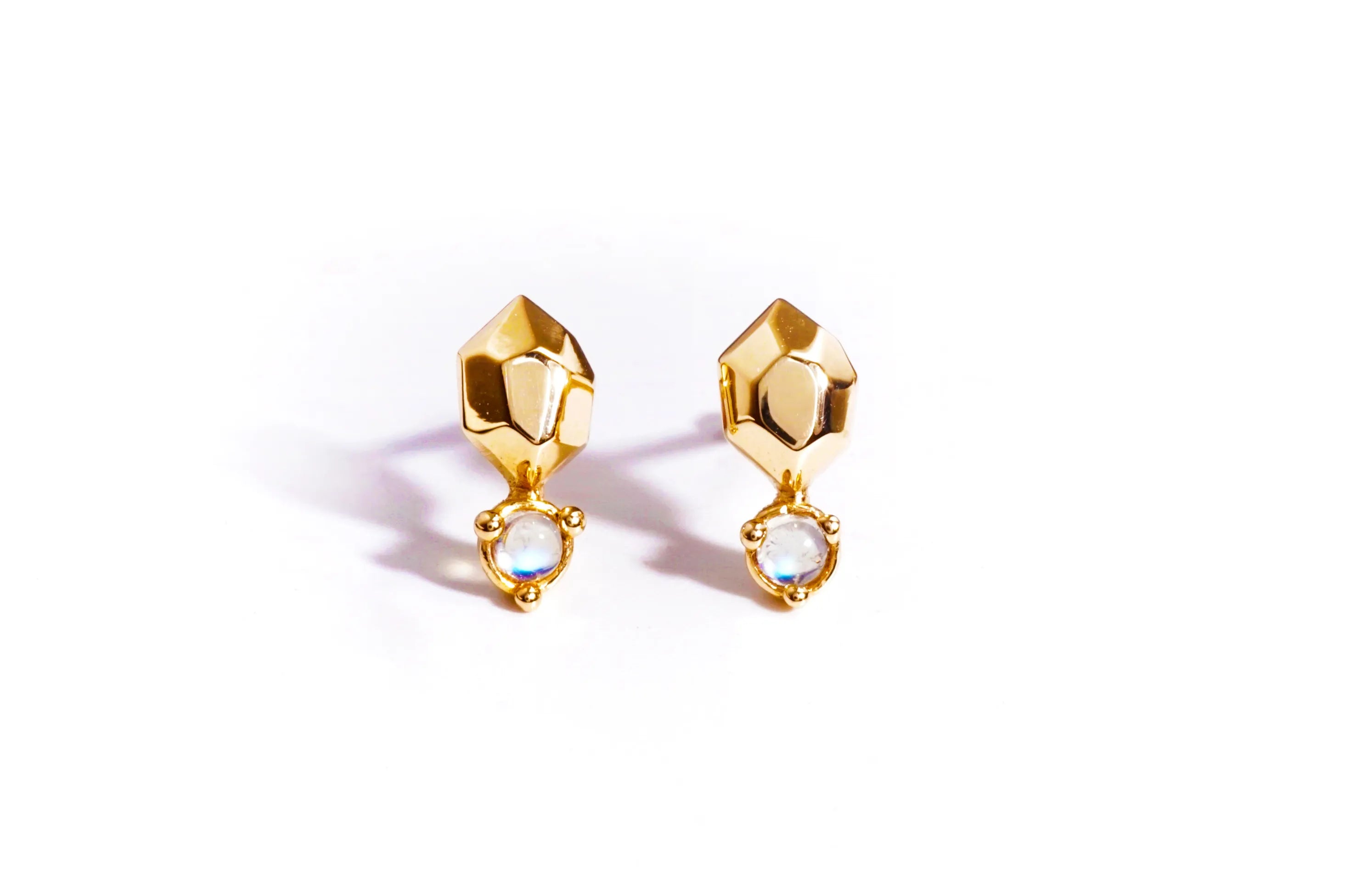 Chia Jewelry gem stones earrings design collection. 14kt gold moonstone stud earrings for women