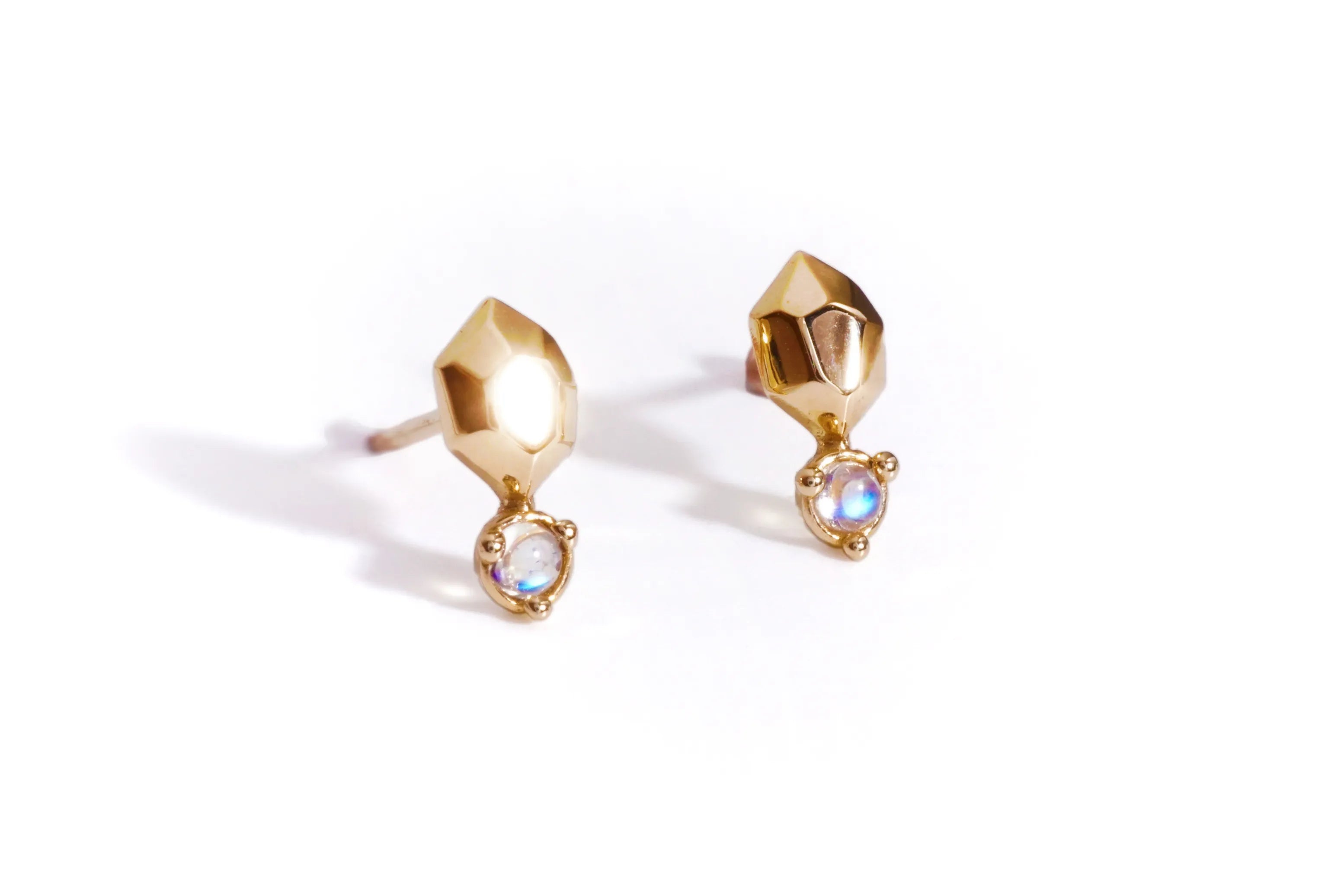 Chia Jewelry gem stones earrings design collection. 14kt gold moonstone stud earrings for women